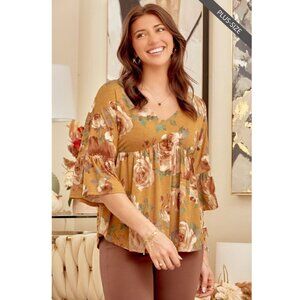 B39 Babydoll Floral Top Yellow NEW